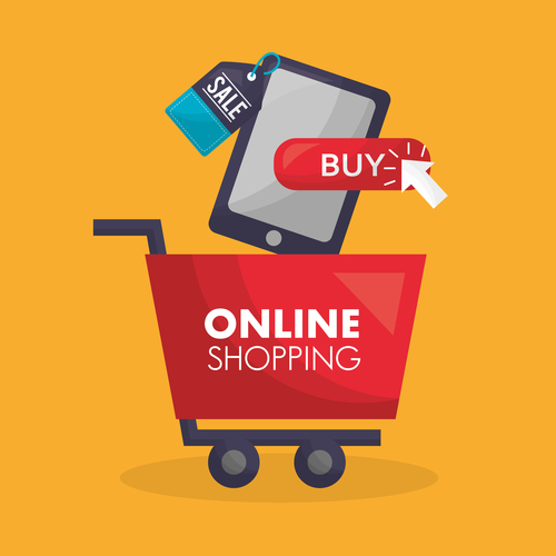 Online shopping with buy button web design vector 02