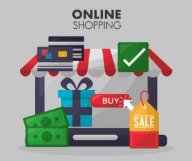 Online shopping with buy button web design vector 03