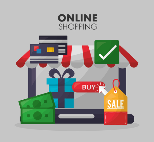 Online shopping with buy button web design vector 03