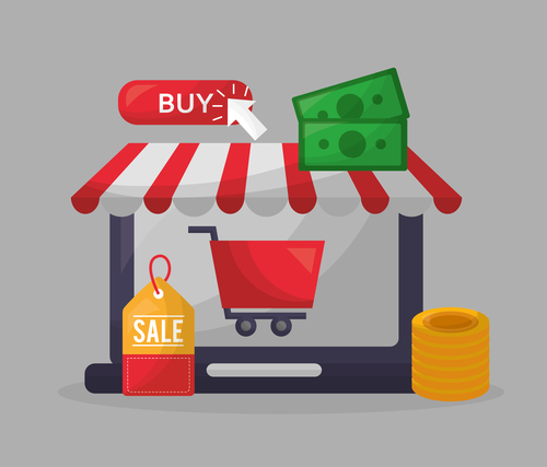 Online shopping with buy button web design vector 04