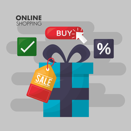 Online shopping with buy button web design vector 06