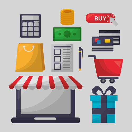 Online shopping with buy button web design vector 07