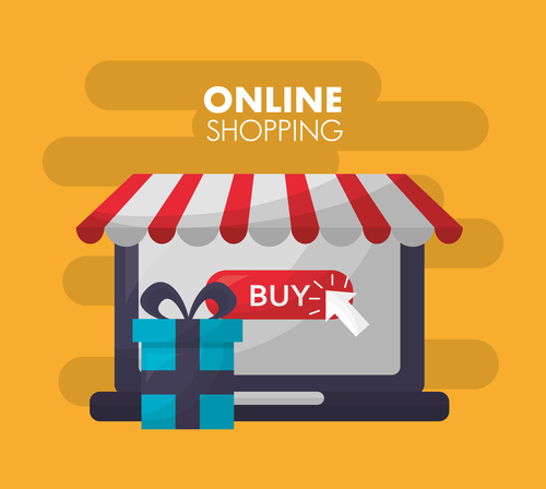 Online shopping with buy button web design vector 09