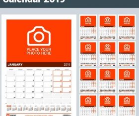 Orange 2019 calendar desk template vector 01