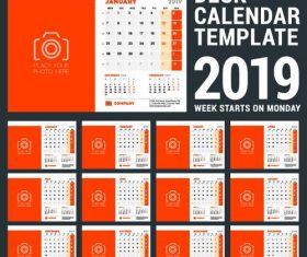 Orange 2019 calendar desk template vector 02