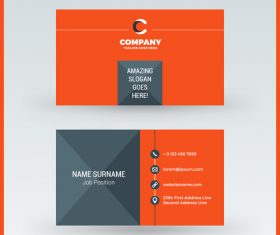 Orange red business card template vector 01