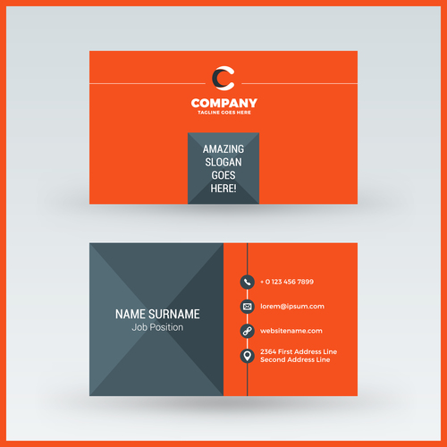 Orange red business card template vector 01