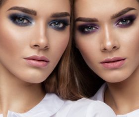 Painted black eyeshadows Beautiful fashion sisters Stock Photo 04