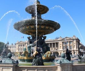 Paris statue round fountain Stock Photo