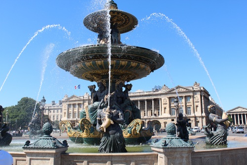Paris statue round fountain Stock Photo