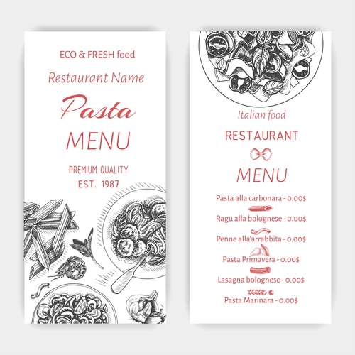 Pasta menu card template vector 05