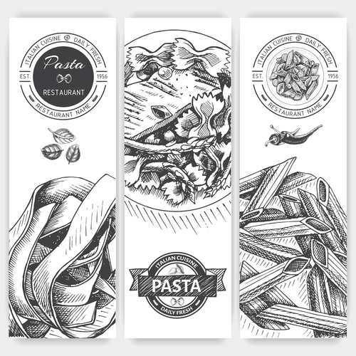 Pasta menu template black vector 01