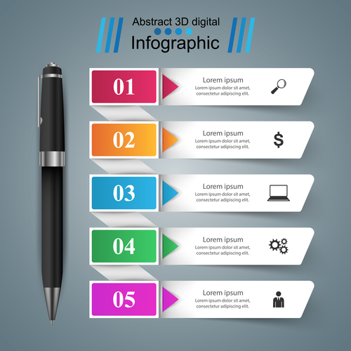 Pen with colored option infographic vector