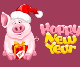 Pig new year with christmas gift vector