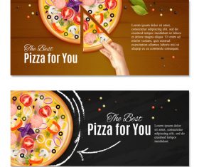 Pizza realistic horisontal banner vector