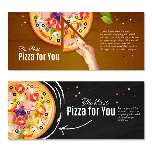 Pizza realistic horisontal banner vector