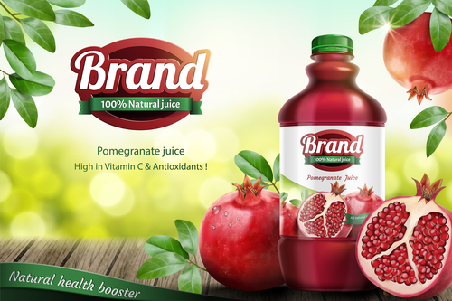 Pomegranate juice poster template vector 01