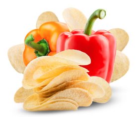 Potato chips and red pepper Stock Photo
