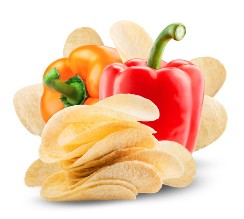 Potato chips and red pepper Stock Photo