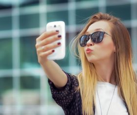 Pouting girl selfie Stock Photo