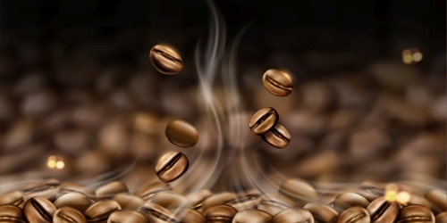 Premium black canned coffee ads with beans background in 3d illustration 03