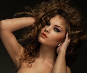 Pretty Woman with Curls and Makeup Stock Photo 01