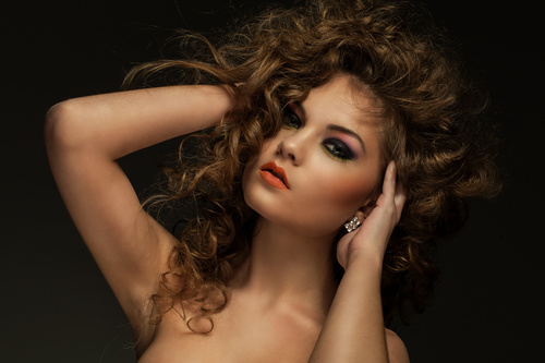 Pretty Woman with Curls and Makeup Stock Photo 01