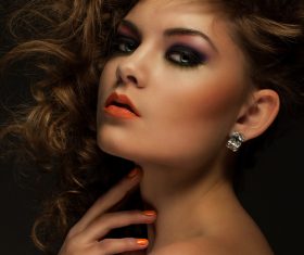 Pretty Woman with Curls and Makeup Stock Photo 02