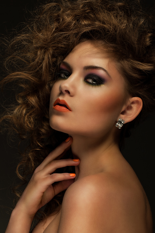 Pretty Woman with Curls and Makeup Stock Photo 02