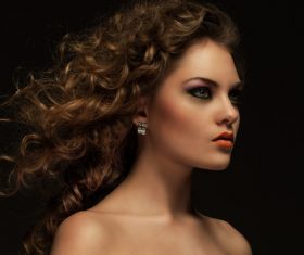 Pretty Woman with Curls and Makeup Stock Photo 03