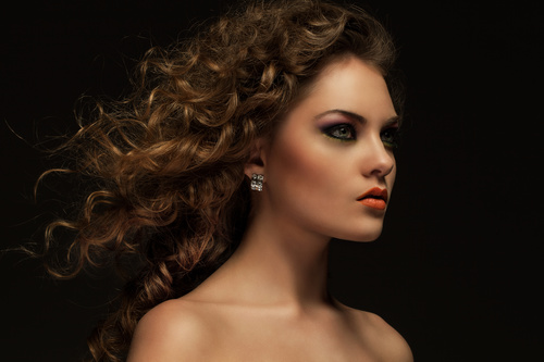 Pretty Woman with Curls and Makeup Stock Photo 03