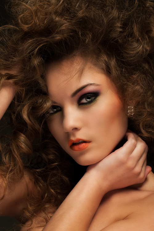 Pretty Woman with Curls and Makeup Stock Photo 04