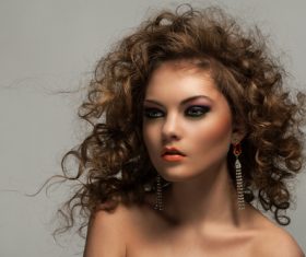 Pretty Woman with Curls and Makeup Stock Photo 05