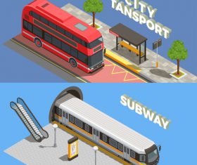 Public city transport isometric banners vector
