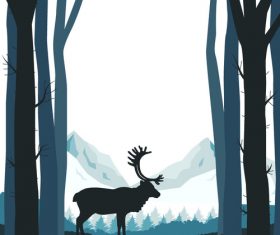 Reindeer silhouette vector material in the forest