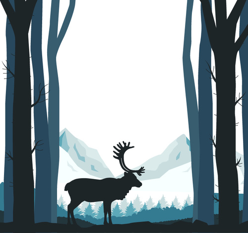 Reindeer silhouette vector material in the forest