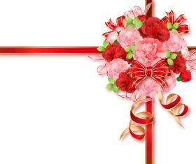 Ribbon with flower card template vector 02