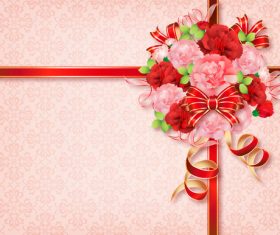 Ribbon with flower card template vector 03