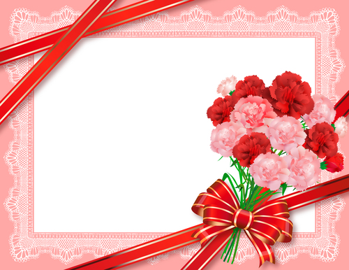Ribbon with flower card template vector 04