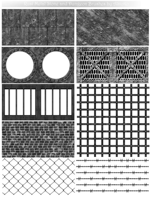 Rust Metal Grid Stone Wall and Dungeon Photoshop Brushes