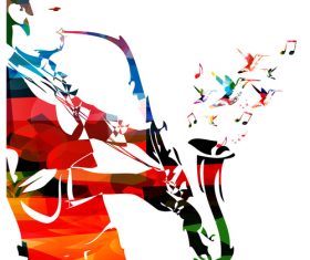 Saxophone with abstract music background vector