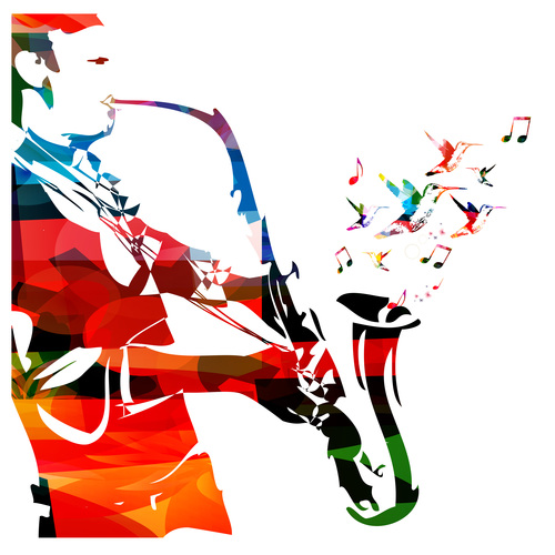 Saxophone with abstract music background vector