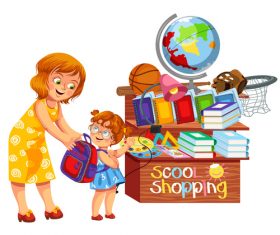 School shop with cute student vector 02