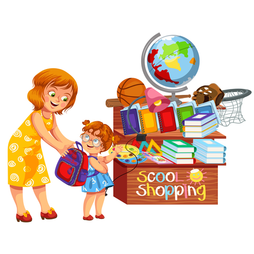 School shop with cute student vector 02
