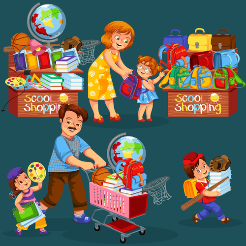 School shop with cute student vector 07