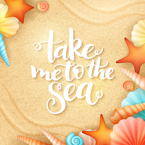 Sea water beach with shell vector background