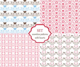 Set of seamless patterns with hearts and butterflies vector