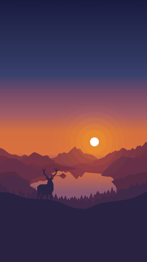 Simple lake sunset scenery vector illustration