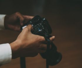 Smart digital camera in hand Stock Photo