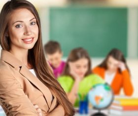 Smiling teacher and student on self-study Stock Photo